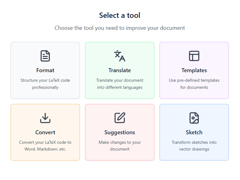 Available tools in MathWrite